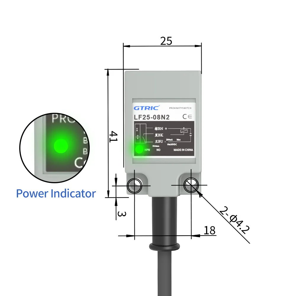 LF25 Series Side Sensing Square Inductive Proximity SensorLF25 -2
